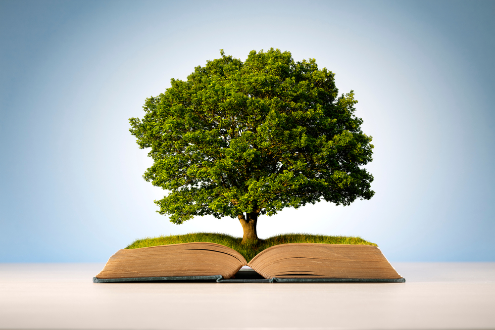 Book or Tree of Knowledge Concept With an Oak Tree